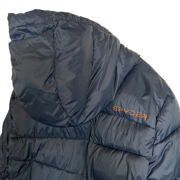 SPYDER Hooded Puffer Jacket in Blue & Orange Boys Winter Coat Size 7/8 Youth - Picture 4 of 10